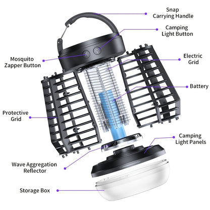 Bug Zapper Rechargeable 3-in-1 with UV Light & 2000V Electric Grid – Portable Mosquito Killer for Indoor & Outdoor Use, 2000mAh Battery, SOS Light, Garden, Yard, Camping, Bedroom