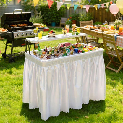 2-Tier Ice Table 40.5" Folding Bar Cooler with Drain, Skirt & Metal Shelf, Double-Layer Outdoor Beverage Station for Parties, BBQ & Camping