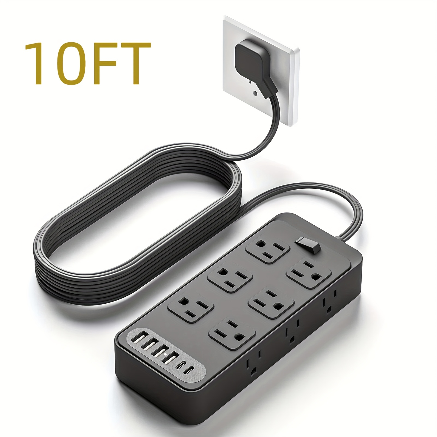 Charging Station 18-in-1 Power Strip Surge Protector 12 AC Outlets 6 USB Ports 4 USB-A 2 USB-C Flat Plug Wide Spacing Wall Mount for Home Dorm Office Travel
