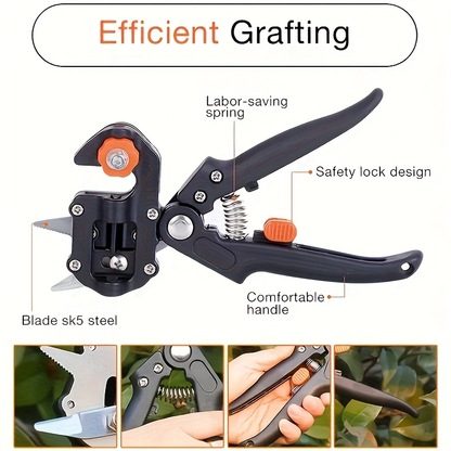 Garden Grafting Tool 2-in-1 with 2 Replacement Blades & Grafting Base, Professional Pruning Scissor Shear for Plant Branch, Vine & Fruit Tree Trimming and Grafting