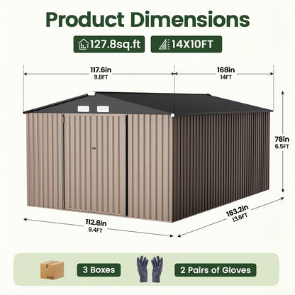 Outdoor Metal Storage Shed with Lockable Doors & Air Vent
