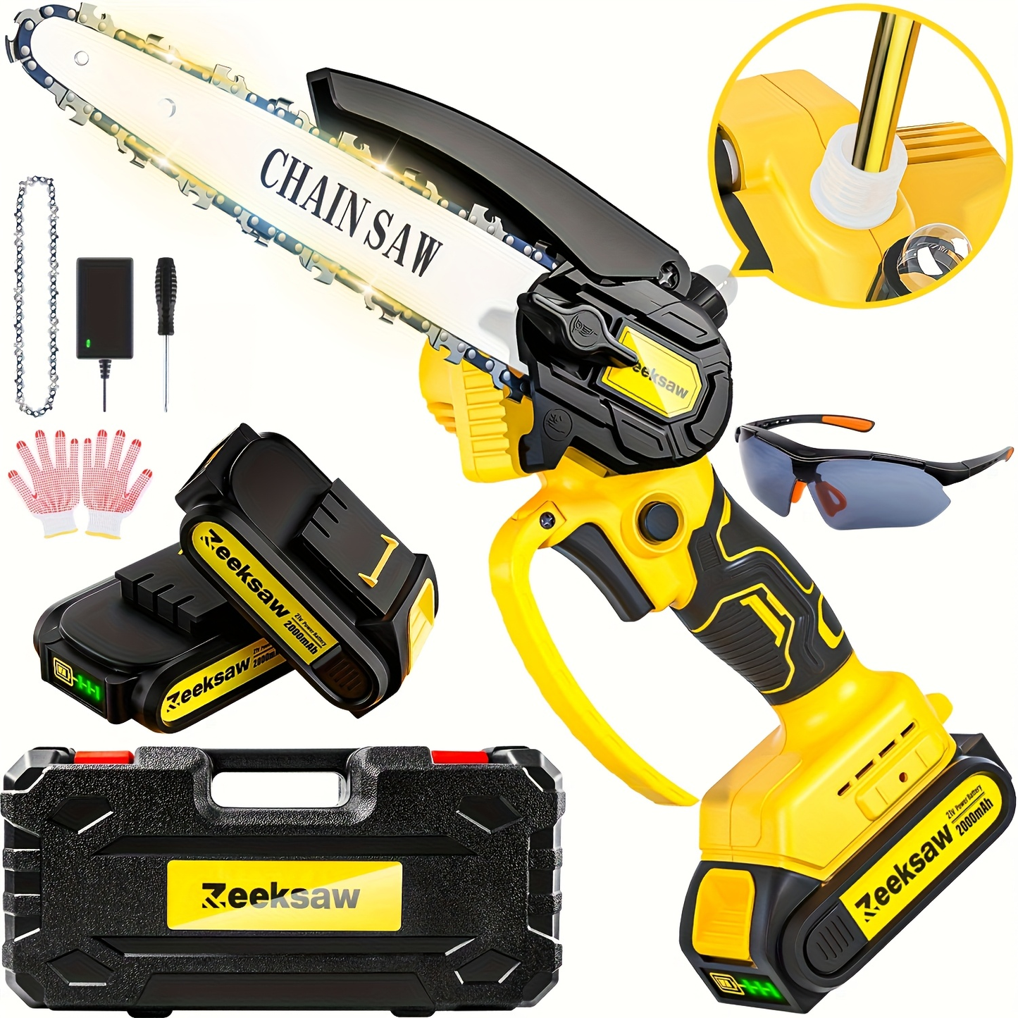Cordless Mini Chainsaw 8 Inch with 2x2.0Ah Batteries & Charger – Auto Oiler, Chain Tensioning, 26ft/s Speed for Tree Branches & Yard Work