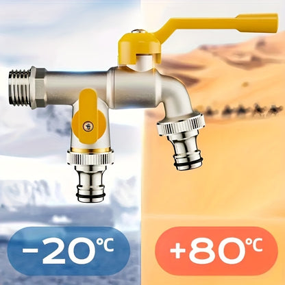 Garden Hose Faucet Dual Outlet Stainless | Outdoor Spigot Sprinkler
