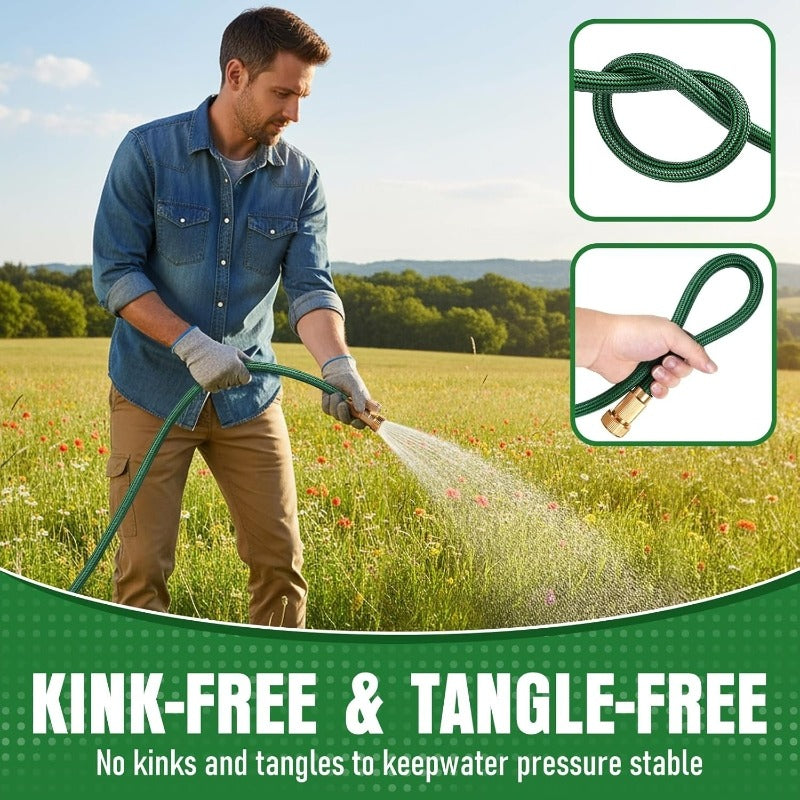 Heavy-Duty Rubber Garden Hose with 9-Function Nozzle | Non-Expandable, Kink-Resistant – 25/50/75/100FT
