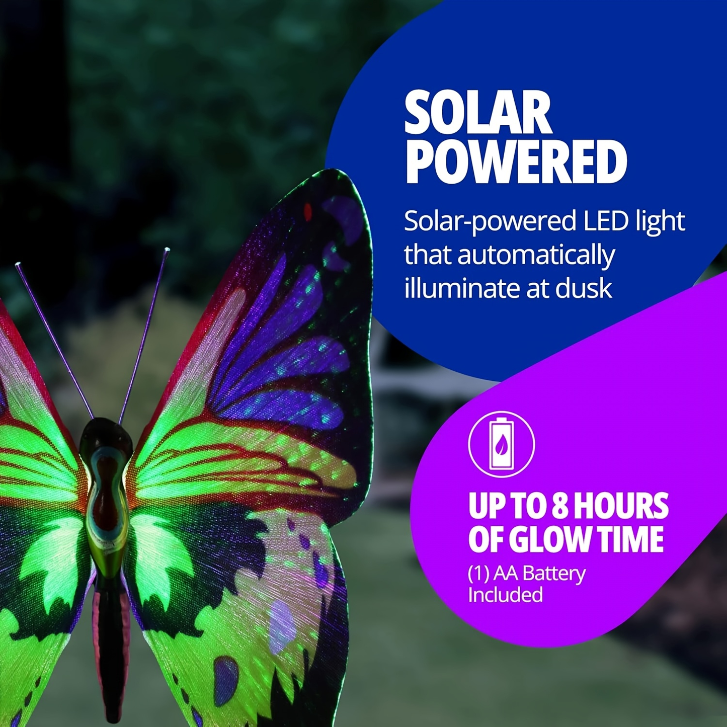 Solar Butterfly Garden Lights 6-Pack, Color Changing Waterproof