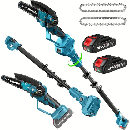 Cordless Pole Chainsaw 2-in-1 with 6" Brushless Chain, 16-Foot Max Reach, 2.0Ah Battery, Extendable Pole Saw for Tree Pruning and Wood Cutting