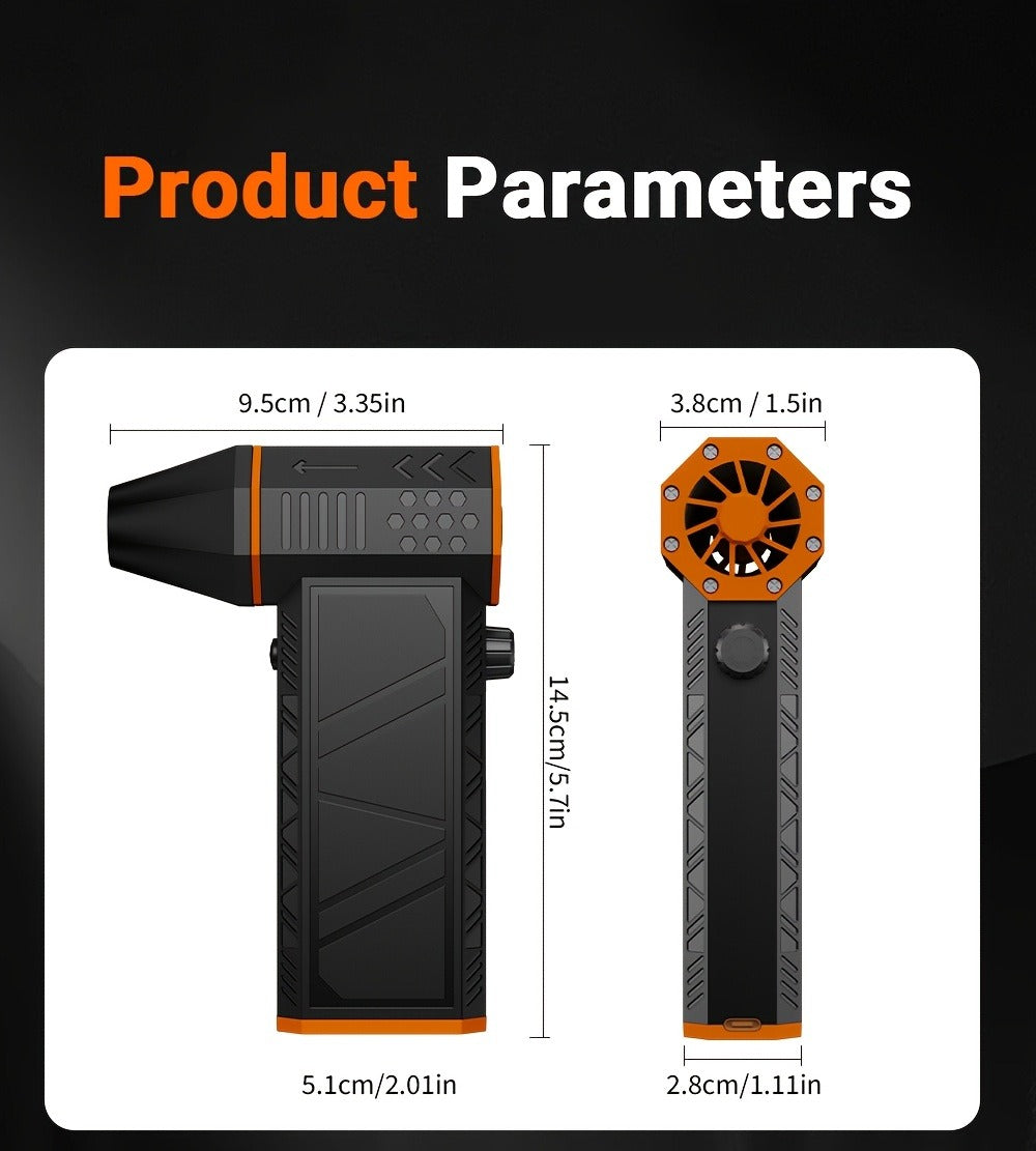 Electric Air Duster 130000RPM Rechargeable Handheld Blower, 3-Speed Wireless Turbine Fan for Computer Keyboard, Car & Home Cleaning — Black & Orange