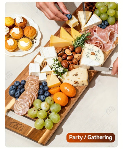 Charcuterie Board Wood 36x11 Extra Long Serving Board with Handles & 2 Display Bases for Parties Wedding Camping Easter Gifts