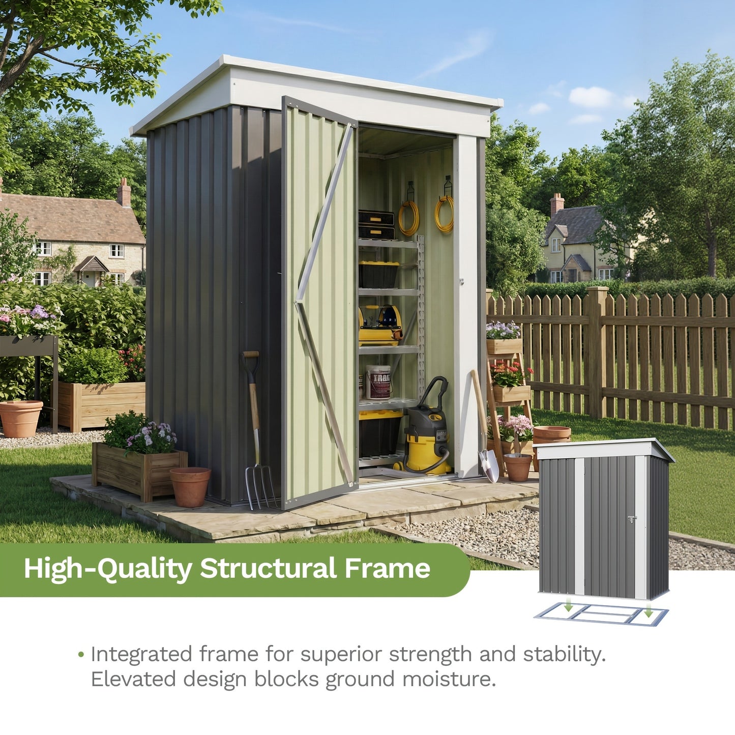 Metal Storage Shed 3x5 & 4x6.2 ft Waterproof Lockable Garden Shed