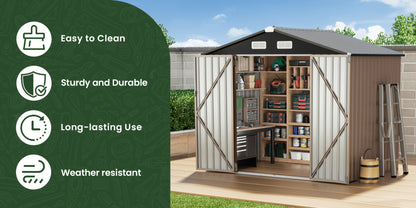 Outdoor Metal Storage Shed with Lockable Doors & Air Vent