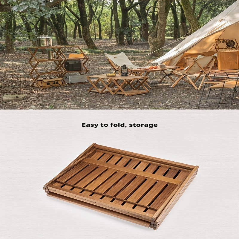 Wooden Camping Table Foldable Lightweight Natural Wood Portable Indoor Outdoor Table for Backyard BBQ, Picnic, Hiking & Easy Storage