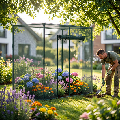 Plant Protection Tent Crop Cage with Zippered Door & Square Frame, Raised Garden Bed Cover Wind-Resistant for Outdoor Vegetables, Flowers & Herbs, Multiple Sizes