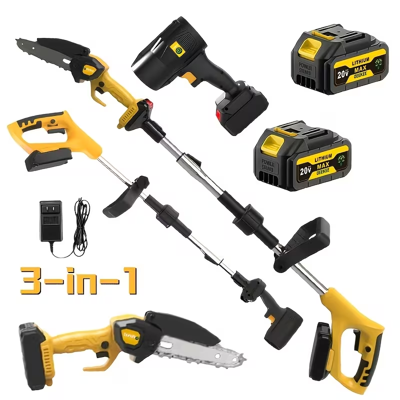 Mini Chainsaw 3-in-1 Cordless Pole Saw & Electric Blower – 21V, 2 Batteries, Telescopic Design for Tree Pruning & Yard Maintenance