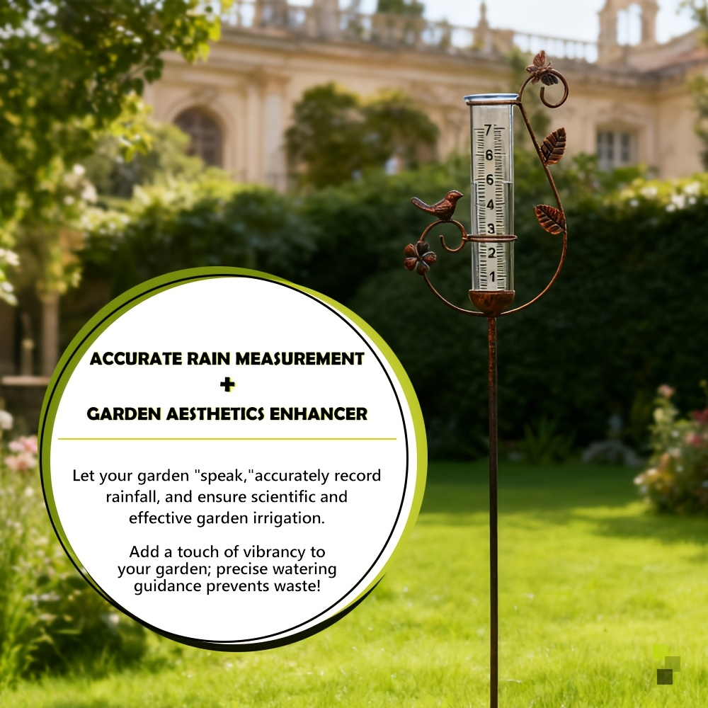 Decorative Rain Gauge Outdoor - 8-Inch Large Capacity Bird Ornament & Metal Spiral Rainfall Collector for Garden, Lawn & Patio, No Electricity Needed