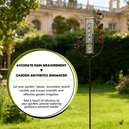 Decorative Rain Gauge Outdoor - 8-Inch Large Capacity Bird Ornament & Metal Spiral Rainfall Collector for Garden, Lawn & Patio, No Electricity Needed