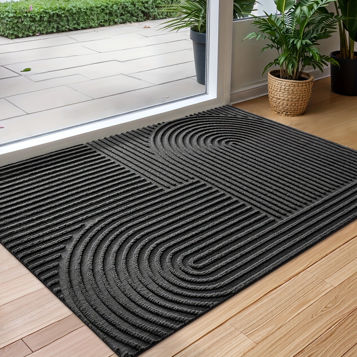 Non-Slip Door Mat Geometric Entryway Rug Indoor Outdoor Low Profile Floor Mat for Front Door Patio Home Decor