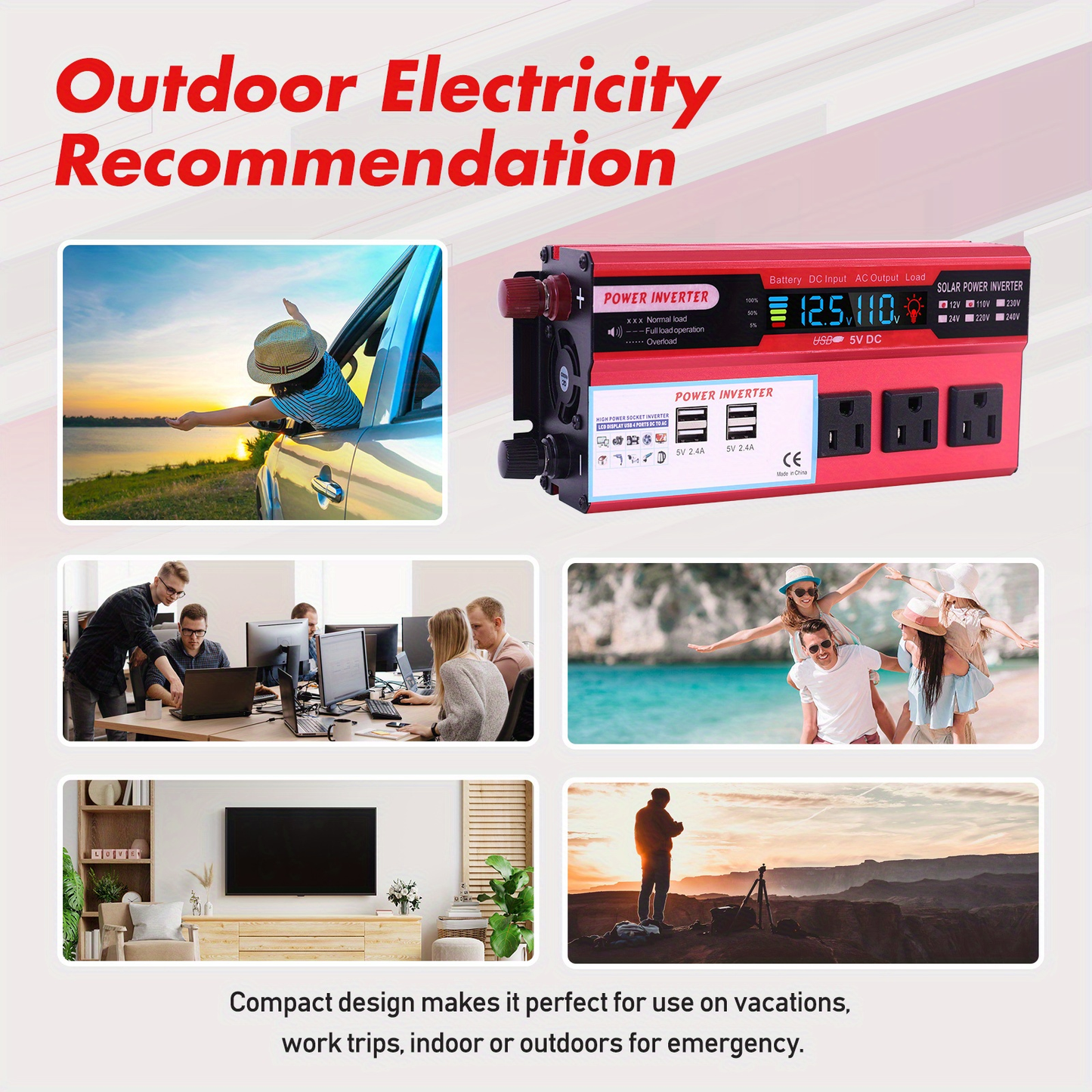 DC to AC Inverter 4000W 5500W 6500W 16000W Peak DC 12V to AC 110V High Power Car Inverter with USB Ports US Sockets Cooling Fan Overload Protection for RV Truck Outdoor Emergency