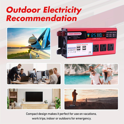 DC to AC Inverter 4000W 5500W 6500W 16000W Peak DC 12V to AC 110V High Power Car Inverter with USB Ports US Sockets Cooling Fan Overload Protection for RV Truck Outdoor Emergency