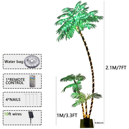 Solar Palm Tree Light 7ft 260 LED Outdoor Patio Tropical Decor Waterproof