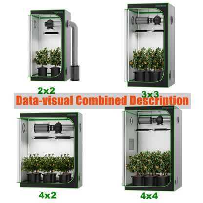 Grow Tent 1680D Thickened Mylar with Observation Window & Floor Tray | Pro-Grade Indoor Hydroponic Growing | 2x2 3x3 4x4 ft Multiple Size Options