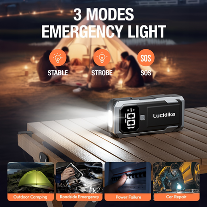 Battery Jump Starter 5000A 3000A Peak for Gas Diesel Engines QC3.0 18W Fast Charge USB-C Recharge Digital Display LED Light Intelligent Clamps Power Bank