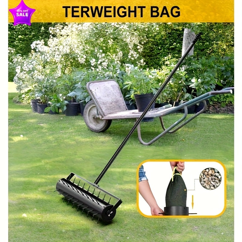 Lawn Aerator Manual Heavy Duty 60" Long Handle with Large Tine Wheel, Metal Construction for Deep Soil Aeration, Dethatching & Weeding, Yard Garden Sports Field
