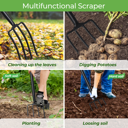 Garden Fork Heavy Duty 4-Tine - 42-Inch Long Handle Spading Fork with Ergonomic Non-Slip Grip for Turning Compost, Aerating Lawn, Loosening Soil & Planting Vegetables in Backyard Garden