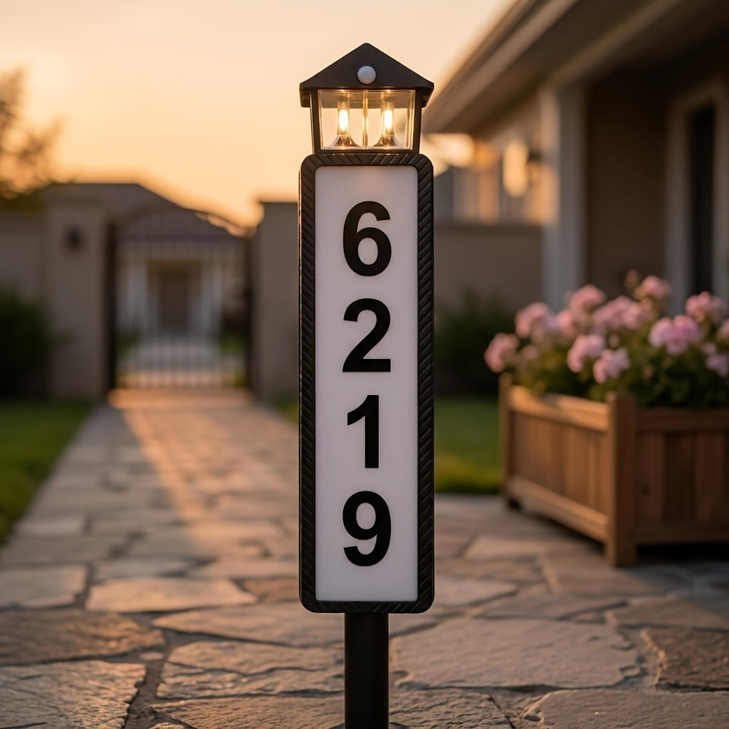 Solar House Number Light Outdoor Waterproof IP44, LED Address Sign Wall Lamp with Light Sensor, 3 Lighting Modes, Auto On/Off Dusk to Dawn, Retro Bronze & Black