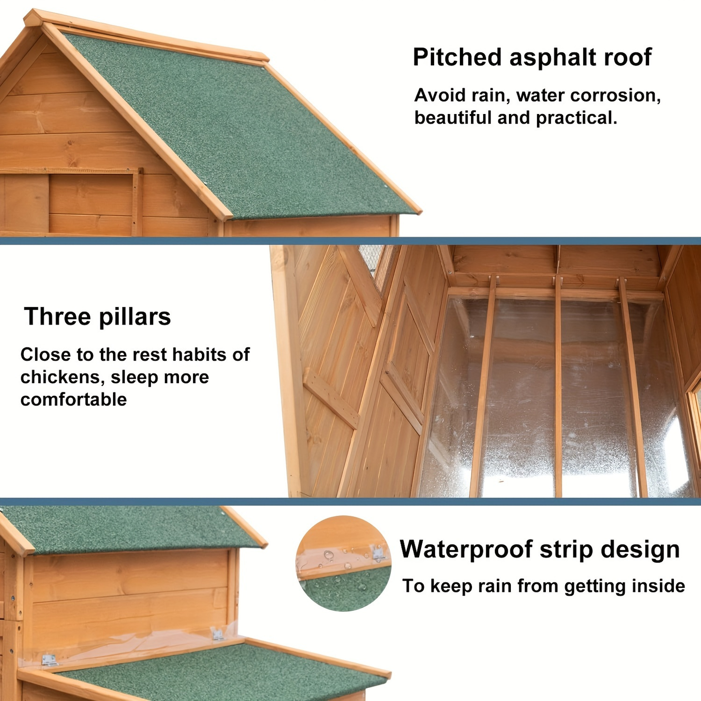 Mobile Chicken Coop with Wheels Large Outdoor Hen House for 6-8 Chickens Waterproof PVC Cover Thickened Fir Wood Double Nesting Box Removable Tray 4 Universal Wheels