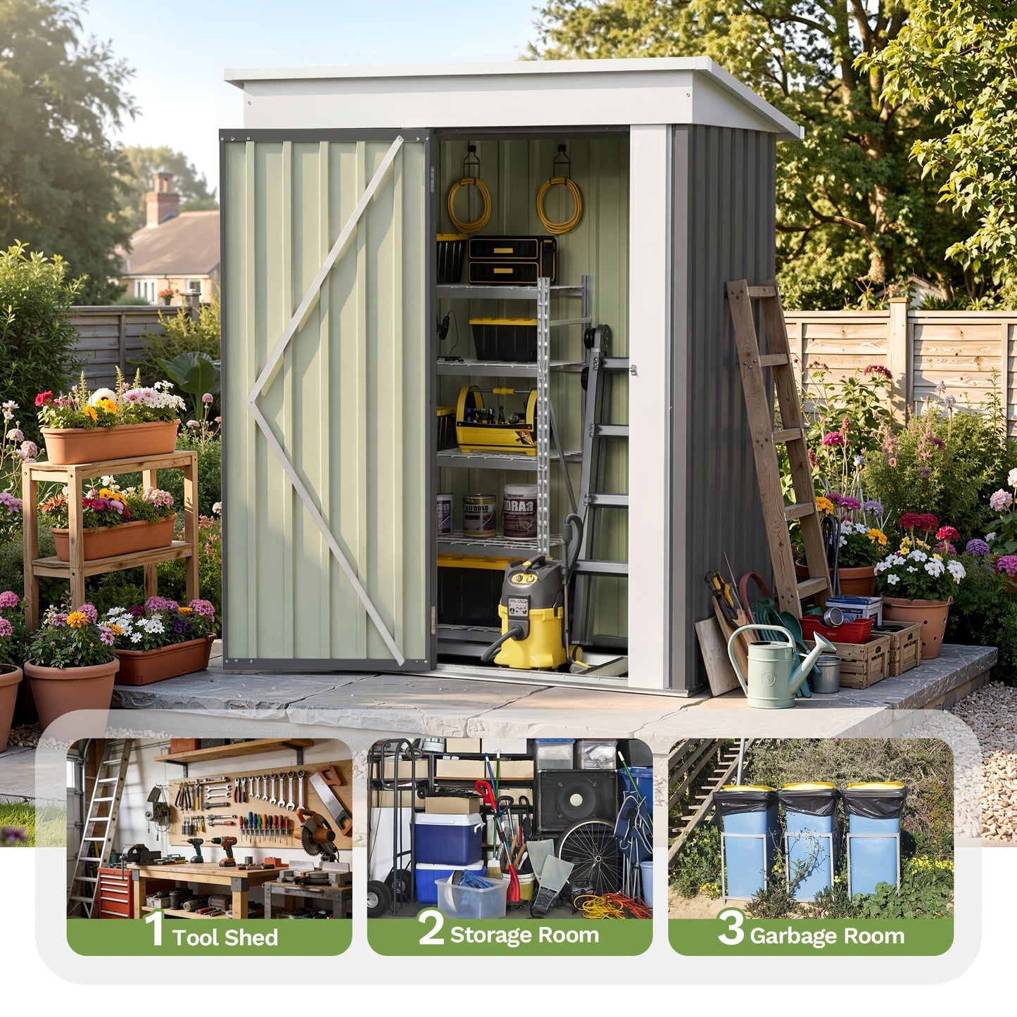 Metal Storage Shed 3x5 & 4x6.2 ft Waterproof Lockable Garden Shed