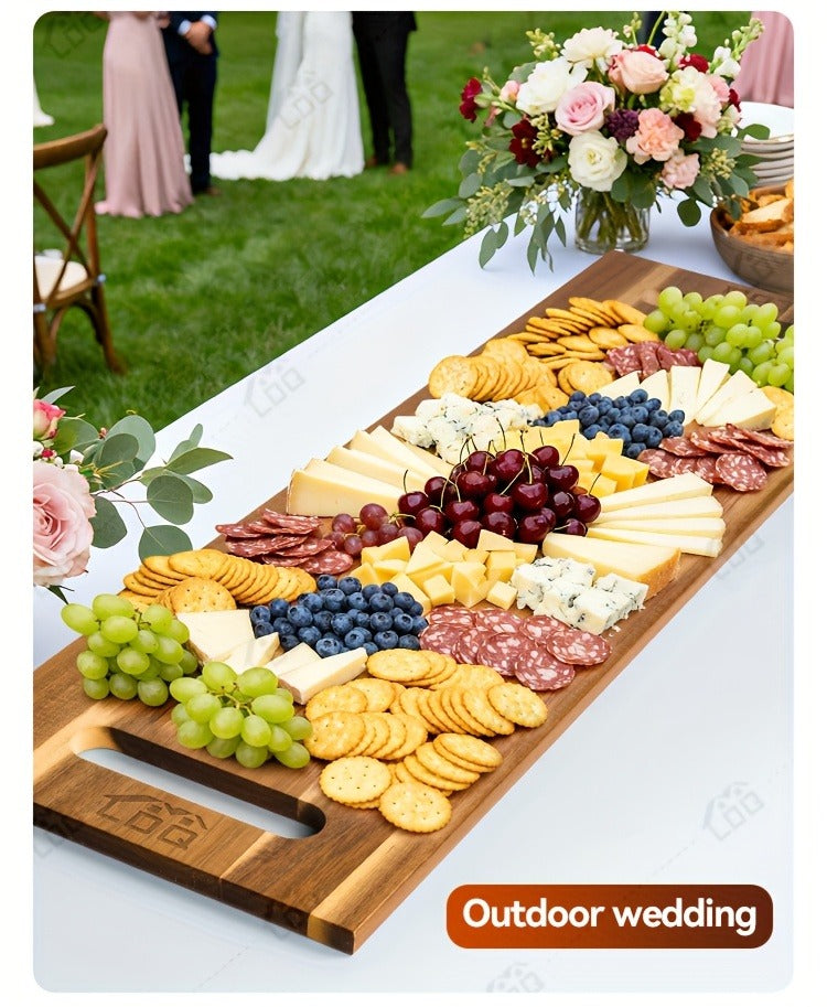 Charcuterie Board Wood 36x11 Extra Long Serving Board with Handles & 2 Display Bases for Parties Wedding Camping Easter Gifts