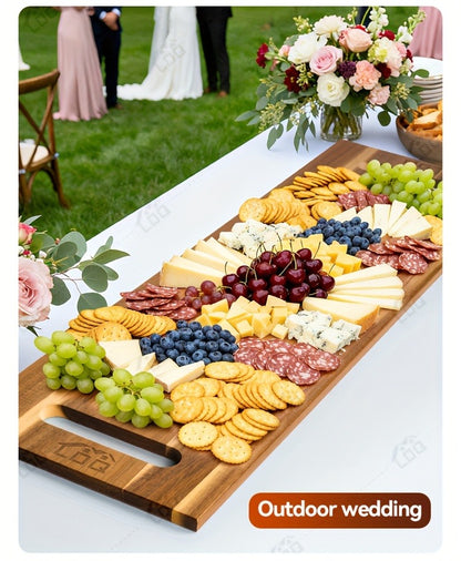 Charcuterie Board Wood 36x11 Extra Long Serving Board with Handles & 2 Display Bases for Parties Wedding Camping Easter Gifts
