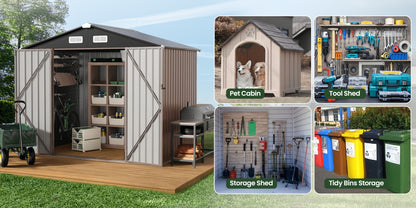 Outdoor Metal Storage Shed with Lockable Doors & Air Vent