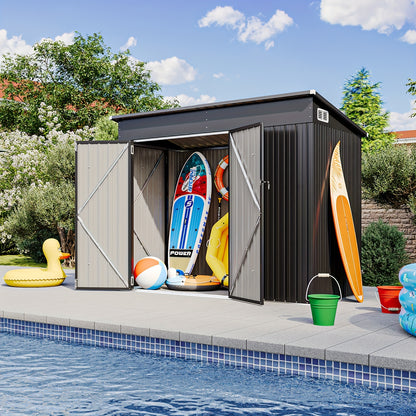 Storage Shed | Outdoor Steel Triple Door Sloped Roof Bike Garden Tools