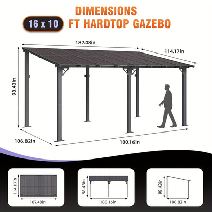 Lean-To Pergola Wall-Mounted Aluminum Louvered Roof Patio Awning