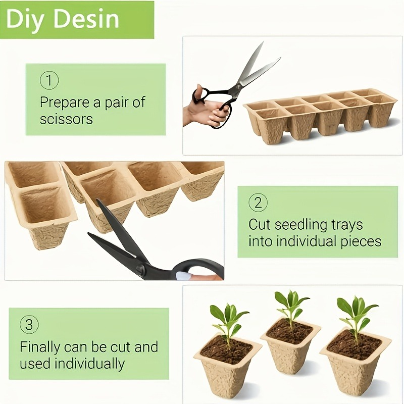 Peat Pots Seed Starter 100pcs Square Biodegradable Paper | Germination Trays with Peat Substrate for Herbs Cacti Flowers | Indoor Outdoor Transplanting