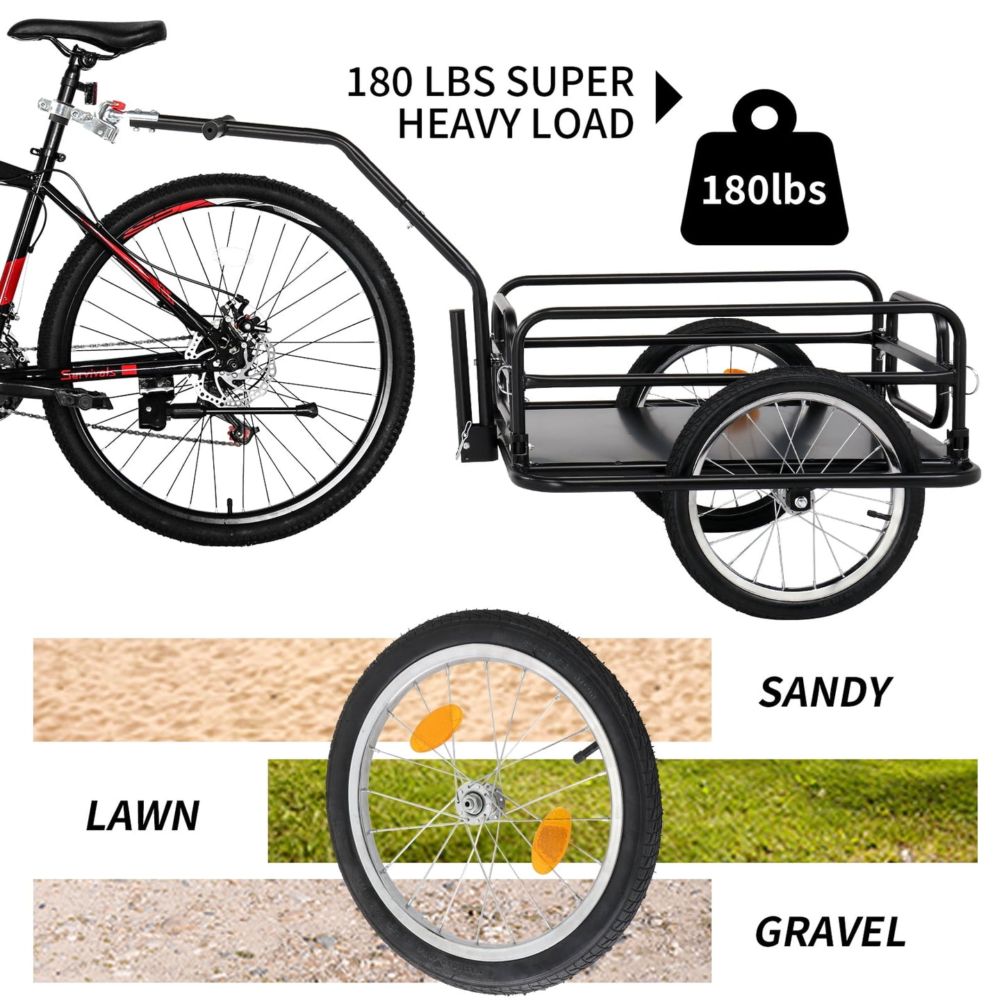 Bike Cargo Trailer Foldable Heavy Duty 16-Inch Inflatable Wheels Detachable Walls Flatbed Bicycle Wagon for Groceries Luggage Pets Commuting