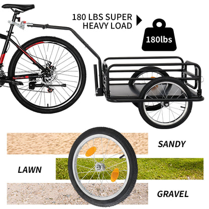Bike Cargo Trailer Foldable Heavy Duty 16-Inch Inflatable Wheels Detachable Walls Flatbed Bicycle Wagon for Groceries Luggage Pets Commuting