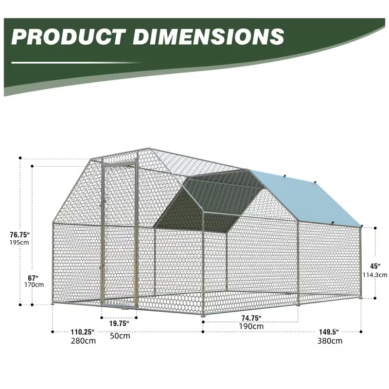Metal Chicken Run Walk-in Poultry Enclosure with UV Protection - Dome Flat & Spire Roof Styles, Spacious Outdoor Backyard Farm Chicken Pen, Multiple Size Options