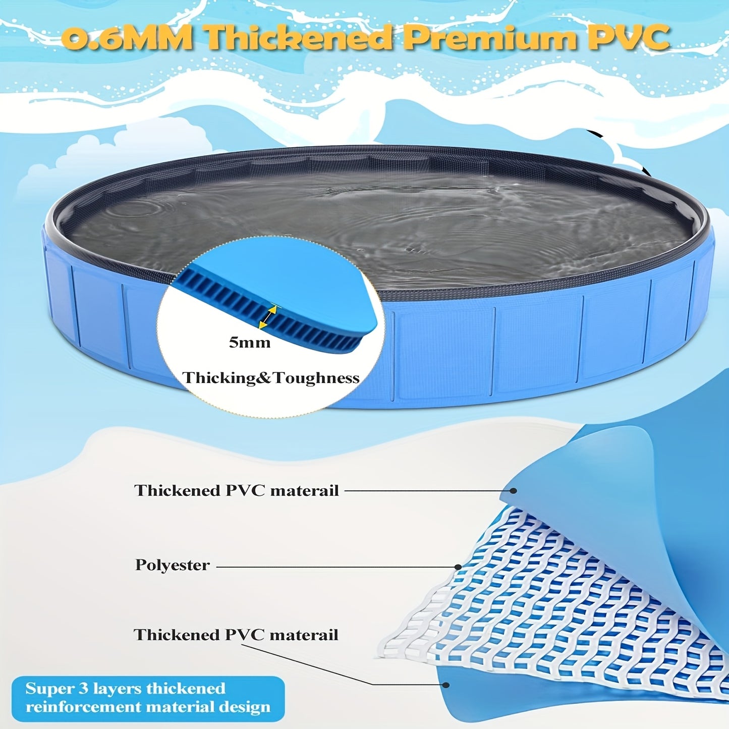 Large Dog Pool Foldable – 1mm Thick Durable Collapsible Plastic Pet Bathing Tub & Outdoor Swimming Pool for Large Dogs, 79 Inch Portable Design