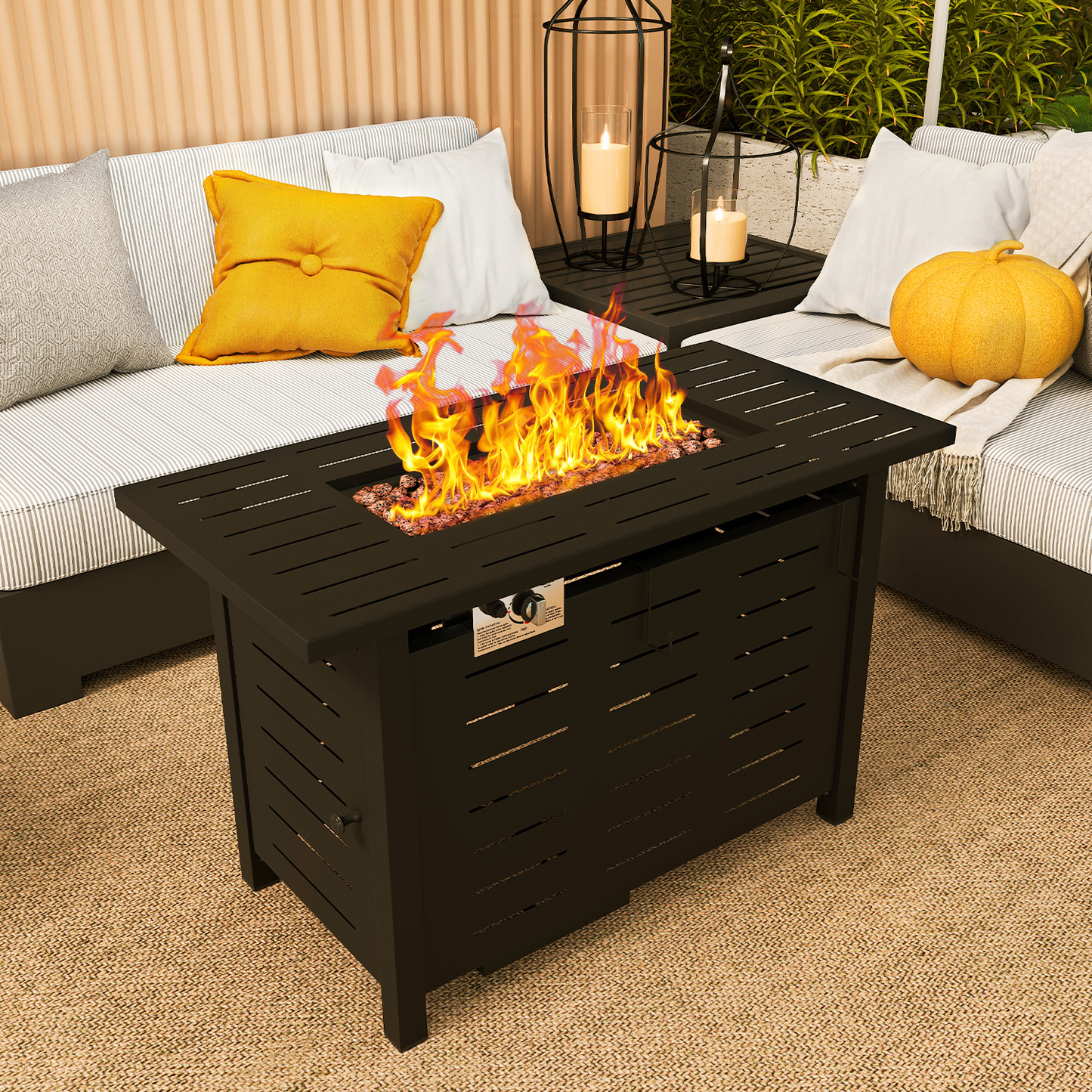 Propane Fire Pit Table Outdoor 50,000 BTU Gas Fire Table with Lid Lava Rocks & Waterproof Cover for Patio Backyard Deck Black Brown 40"/44"