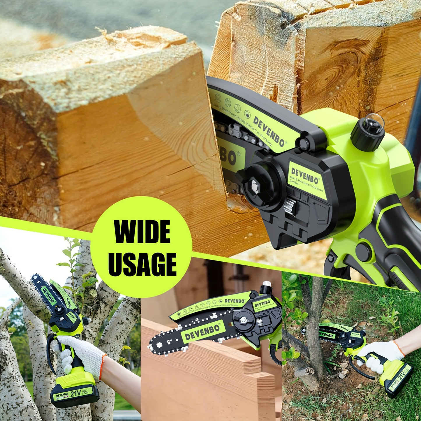 Cordless Mini Chainsaw 6-Inch, Handheld Pruning Saw with Rechargeable Battery, Adjustable Chain Tension, Safety Lock & Anti-Splash Guard for Branch Trimming in Yard, Garden & Home