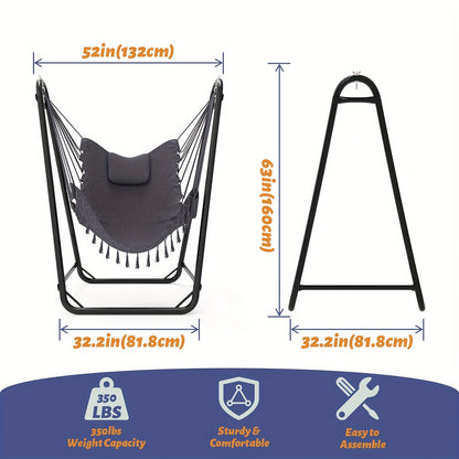 U-Shaped Hammock Chair Stand with Free Hanging Chair, Double Tube Steel Frame, 350 lbs Capacity, Rust-Resistant Powder Coat, Side Pocket Included