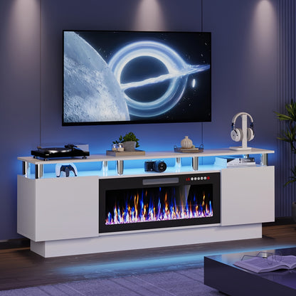 Entertainment Center with Electric Fireplace – 70" Modern TV Stand for TVs Up to 80", 36" LED Flame, High Gloss Cabinet, Multi-Color Options for Living Room