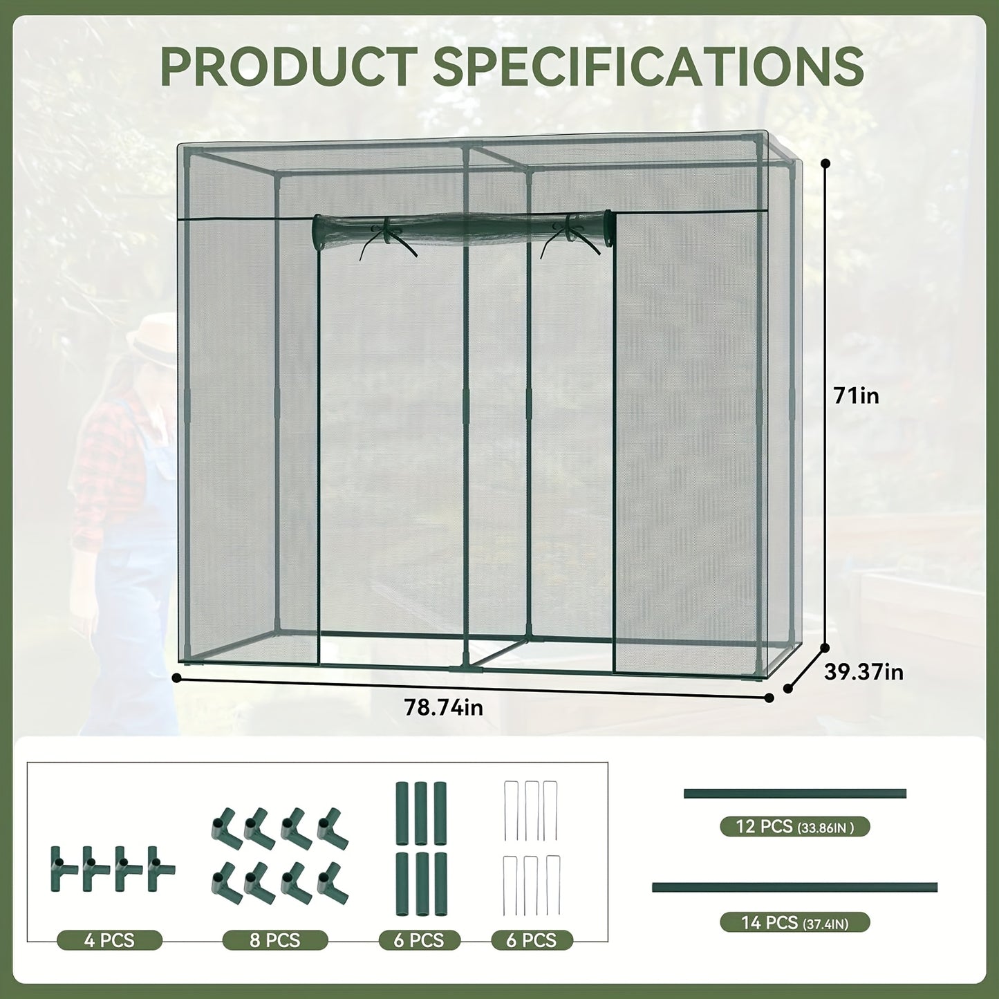 Plant Protection Tent Crop Cage with Zippered Door & Square Frame, Raised Garden Bed Cover Wind-Resistant for Outdoor Vegetables, Flowers & Herbs, Multiple Sizes
