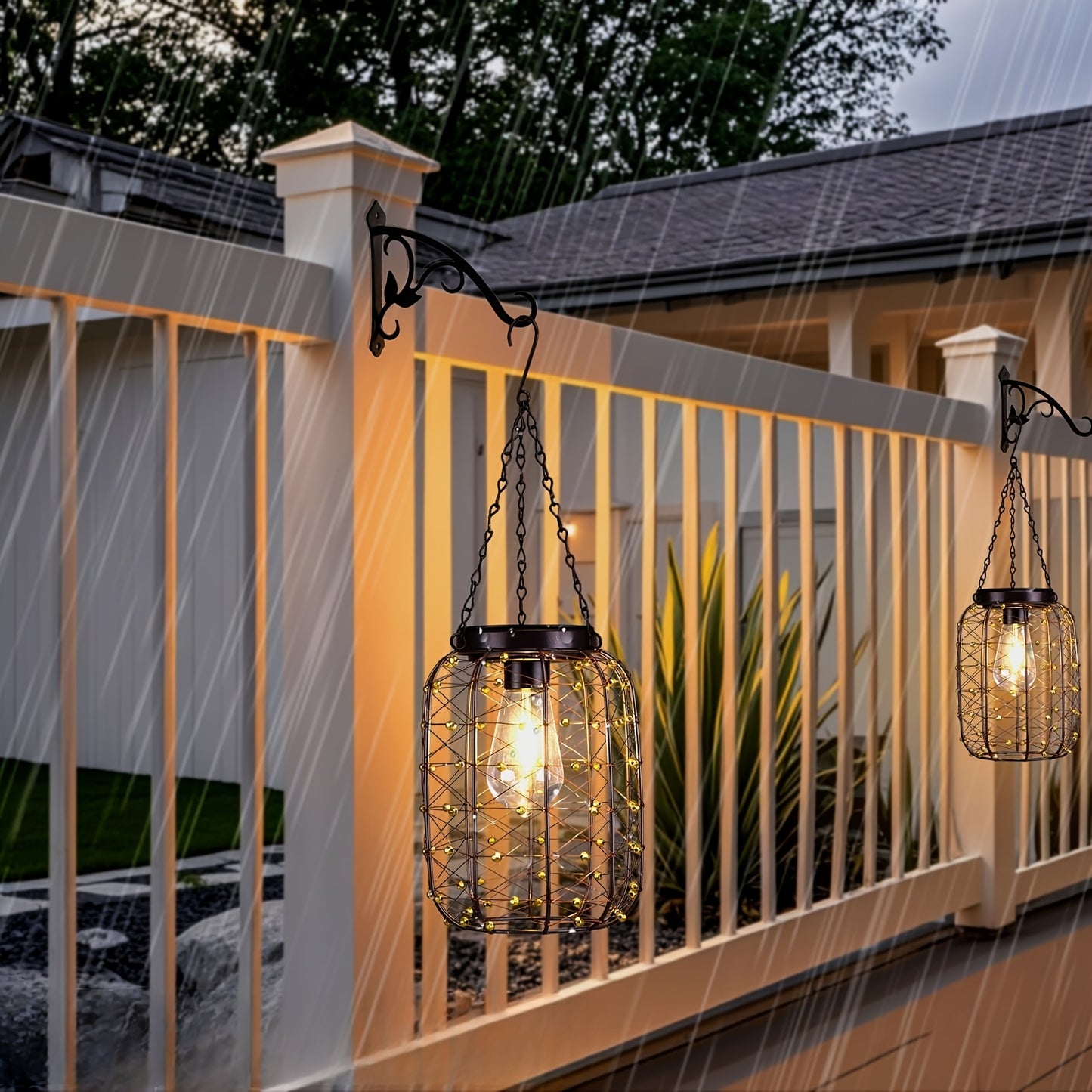 Solar Hanging Lanterns 2 Pack Outdoor Vintage Copper Wire LED Lantern Lights for Garden Patio Porch Gazebo Pergola Pathway Yard Decor, Waterproof