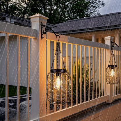 Solar Hanging Lanterns 2 Pack Outdoor Vintage Copper Wire LED Lantern Lights for Garden Patio Porch Gazebo Pergola Pathway Yard Decor, Waterproof