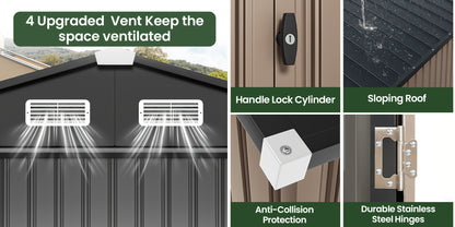 Outdoor Metal Storage Shed with Lockable Doors & Air Vent