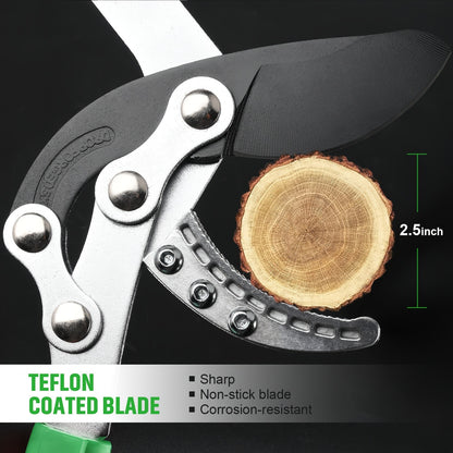 Long Reach Pruning Shears 18-38 Inch Extendable - Non-Stick Steel Blades Cut 2" Branches, Shock-Absorbing Handle, Heavy-Duty Hedge Shears for Tree & Shrub Trimming