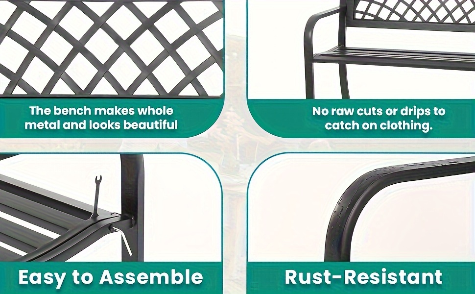 Garden Bench Outdoor Solid Black Heavy Duty Metal Frame Patio Seating Park Bench for Backyard Lawn Porch Entryway Deck Outdoor Furniture Classic Design